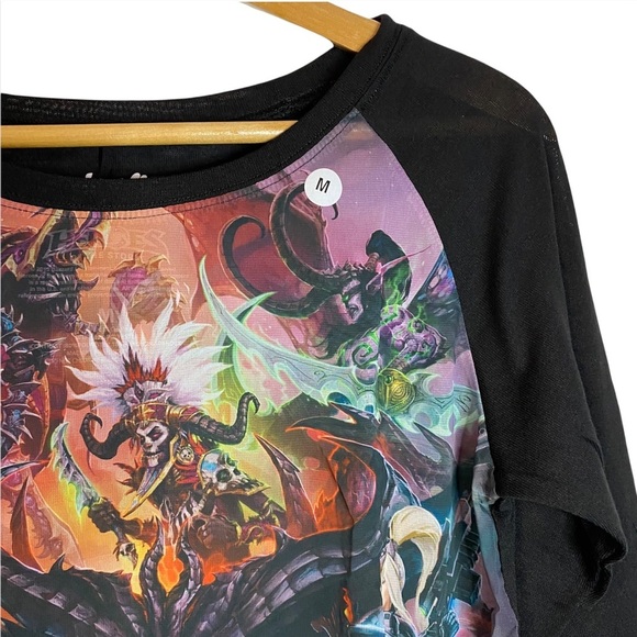Heroes of the Storm Printed Chiffon Boatneck Raglan Black Knit Sweater Medium - Picture 6 of 13